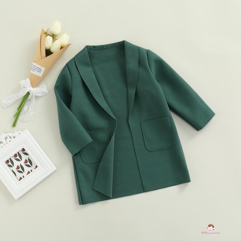 Áo khoác cardigan tay dài màu trơn có túi trước thời trang thu đông cho bé gái