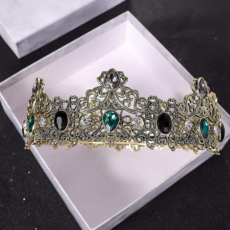 Vương Miện Kim Loại Đính Đá Xanh Hoàng Gia Vintage Cho Nam