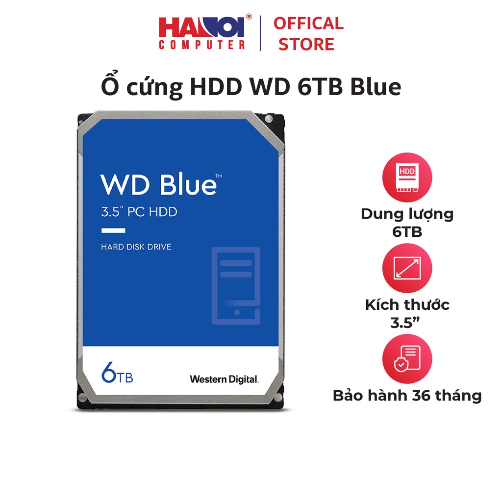 Ổ cứng HDD WD 6TB Blue 3.5 inch, 5400RPM, SATA, 256MB Cache (WD60EZAZ)