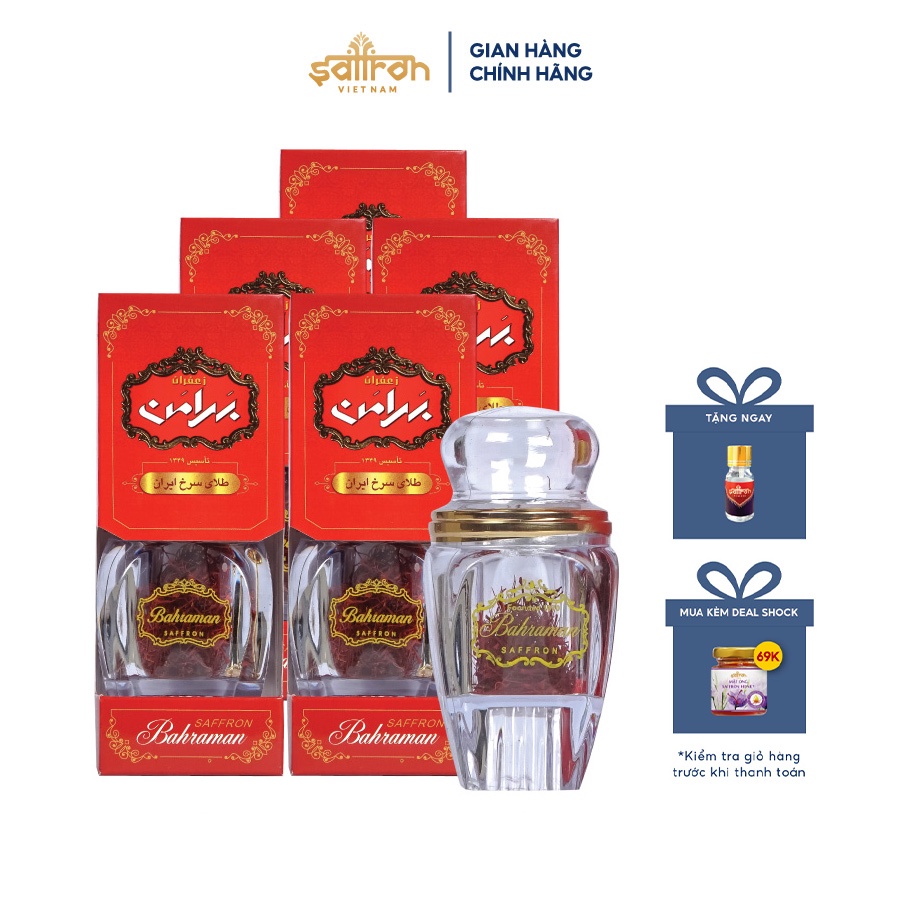 Combo 5 hộp Nhụy Hoa Nghệ Tây Saffron Bahraman 1gram/hộp Tặng hũ Bột Saffron 1gr