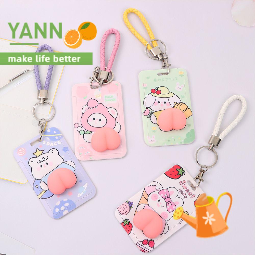 Bao đựng thẻ in hình thỏ / gấu hoạt hình có dây treo tích hợp làm đồ chơi bóp tay mềm sáng tạo