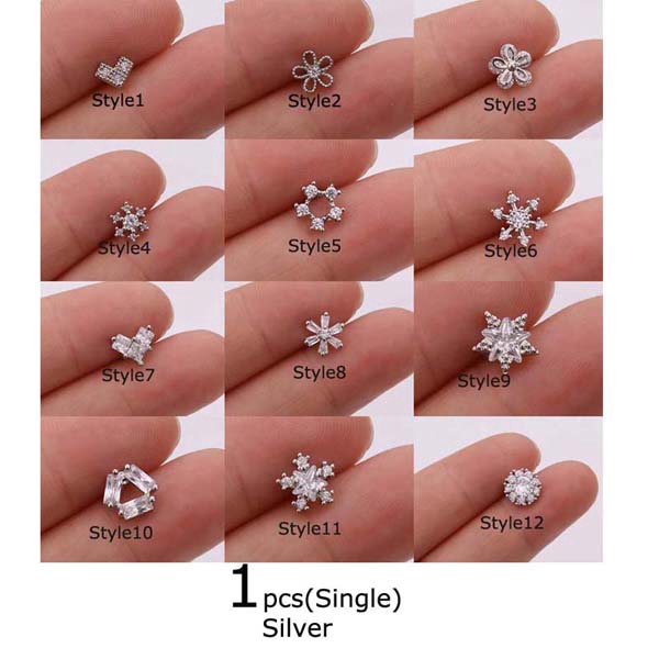 Khuyên xỏ tai đính đá bằng thép không gỉ 20g 6mm kiểu dáng xinh xắn