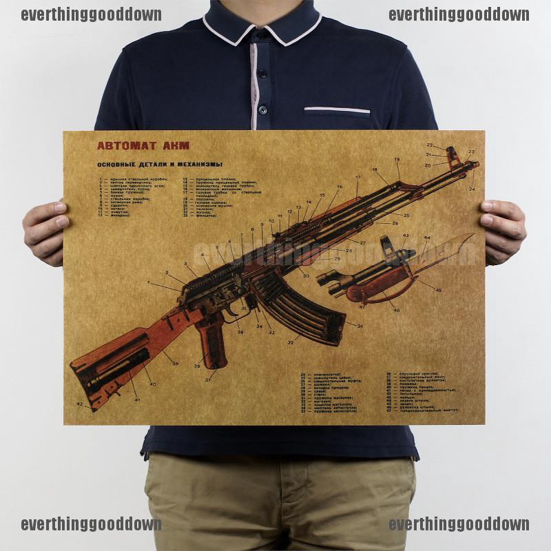 Decal dán tường trang trí phong cách vintage ak 47 độc đáo