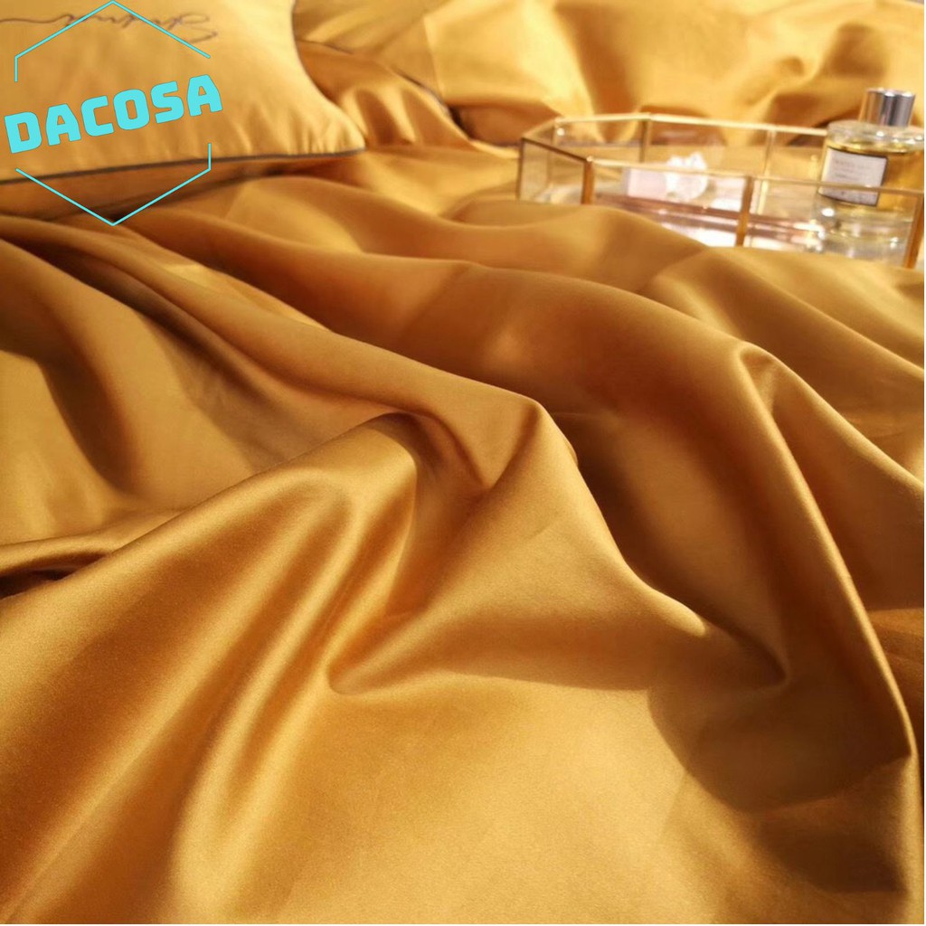 [Giá Sỉ] Bộ Chăn Ga Gối LỤA SUMOI 60S Màu Vàng Cao Cấp Khách Sạn