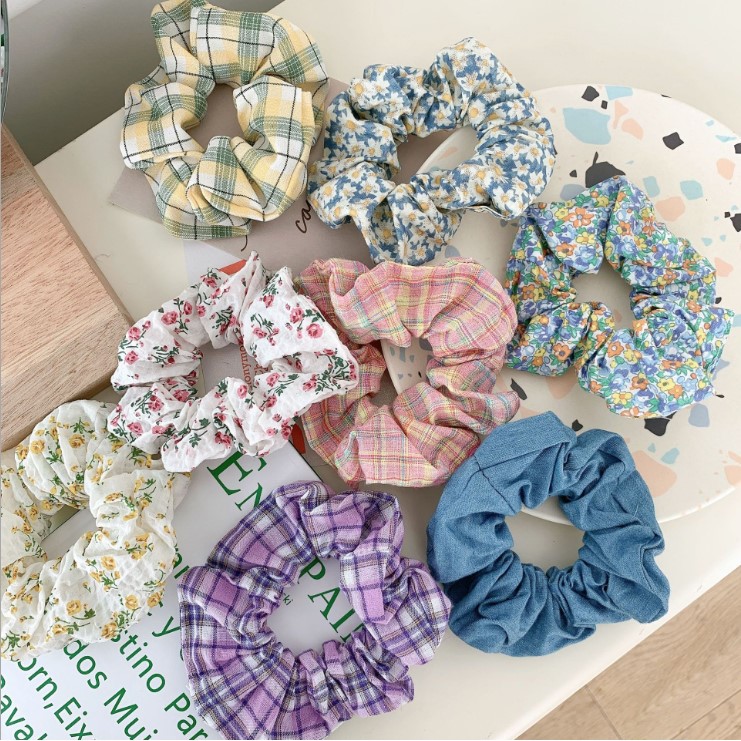 cột tóc vải scrunchies buộc tóc vải họa tiết hoa cúc hoa nhí kẻ caro loại đẹp hot trend PK26