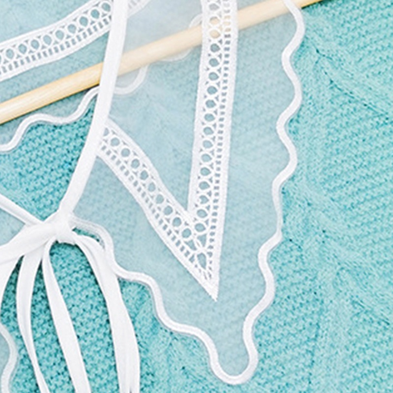 Khăn Choàng Cổ Lưới Xuyên Thấu Màu Trắng Thêu Họa Tiết Hình Học Phối Nơ Cột Dây Có Thể Tháo Rời Cho Nữ