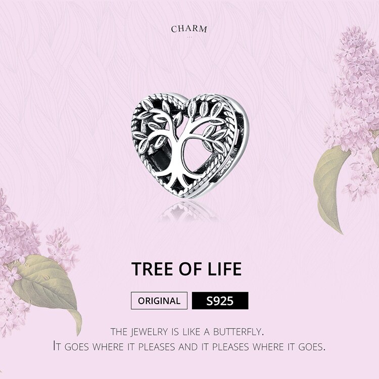 Hạt Charm Bamoer SCX119 Bằng Bạc 925 Thiết Kế Hình Cây Sự Sống Dùng Làm Vòng Tay DIY