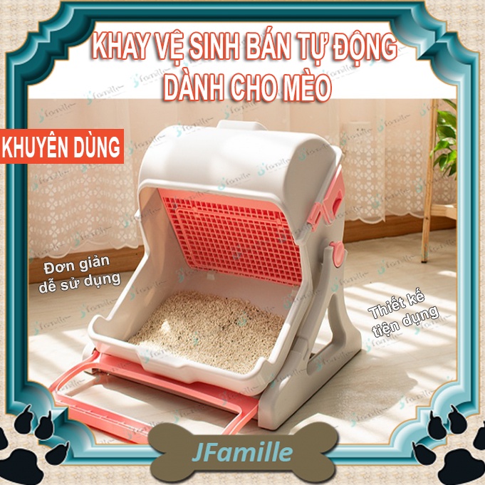 Khay Vệ Sinh Bán Tự Động Dành Cho Mèo  - JFamille. Nhựa PP An Toàn, Thiết Kế Hiện Đại, Dễ Dàng Tháo Lắp Và Sử Dụng