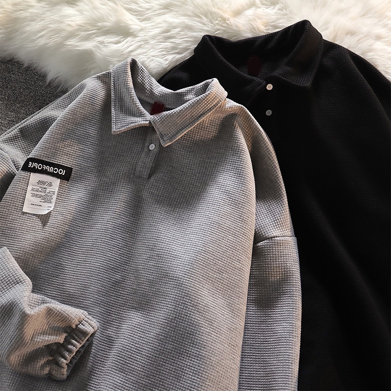 Áo sweater IELGY tay dài cổ polo phong cách Nhật Bản cho nam
