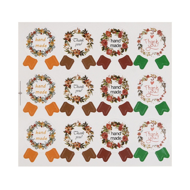 Set 60 Tờ 720 Nhãn Dán Hình Tròn Họa Tiết Hoa / Chữ Thank You Trang Trí Tiệc Cưới