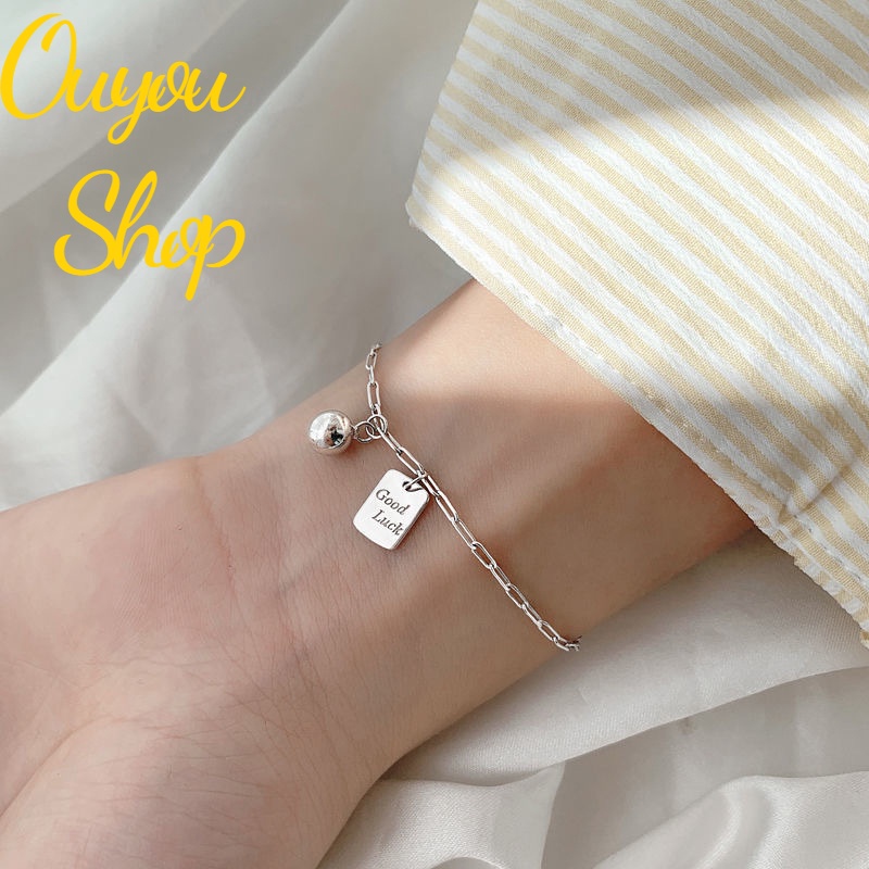Vòng tay hợp kim phối hạt vuông màu bạc thời trang dành cho nữ OUYOU