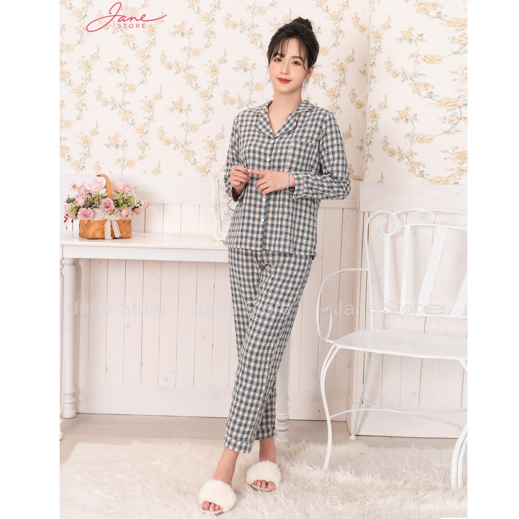 Bộ Pyjama đồ mặc nhà nữ chất thô lông đũi Set đồ ngủ dài tay họa tiết kẻ caro nữ tính dễ thương mã PN10 | WebRaoVat - webraovat.net.vn