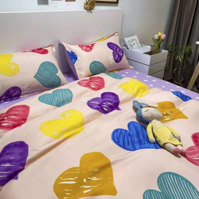 Bộ chăn ga gối cotton poly Lidaco decor phòng ngủ vintage - Tim Sắc Màu (SP001369)
