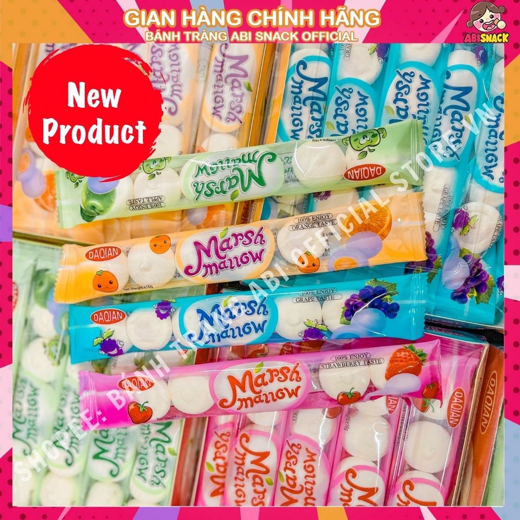 HỘP KẸO DẺO CÓ NHÂN MỨT TRÁI CÂY MARSHMALLOW HÌNH BÁNH BAO TẬN 180 VIÊN/30 CÂY