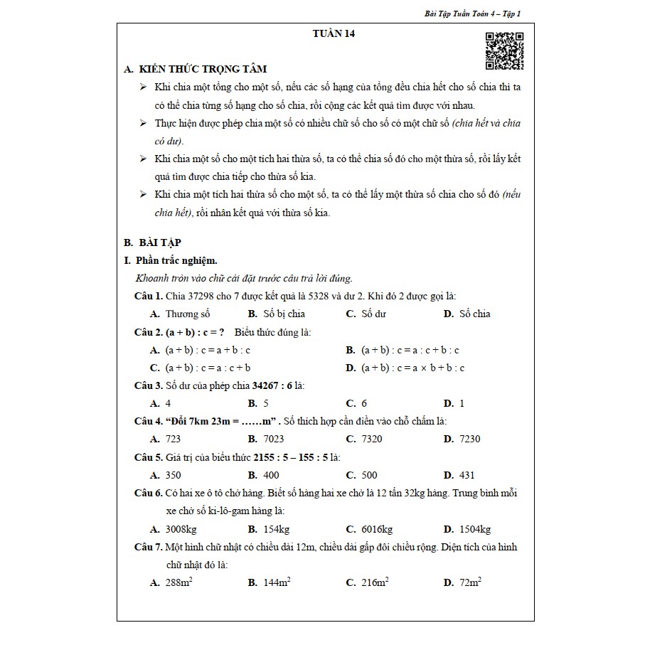 Sách - Bài Tập Tuần Toán 4 - Tập 1 (1 cuốn)