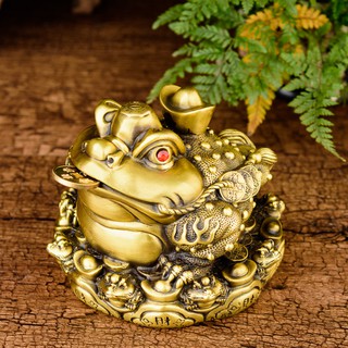 Tượng Thiềm thừ cóc ba chân tròn cỡ trung bằng đồng thau phong thủy Hồng Thắng