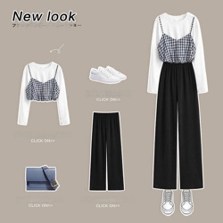 Set áo sơ mi dài tay phối quần dài ống rộng cỡ lớn thiết kế trẻ trung thời trang cho nữ