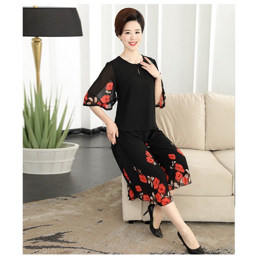 Bộ quần áo trung niên cho bà, cho mẹ chất voan tơ 2 lớp trung tuổi - Vincent Shop