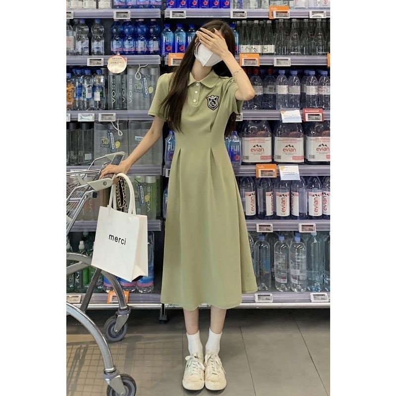 Đầm Thun polo Dáng Chữ A Tay Ngắn Ôm Eo Phong Cách Preppy Thời Trang Mùa Hè Kiểu Mới Dành Cho Bạn Nữ