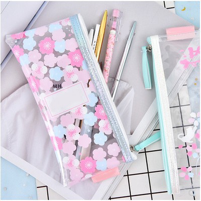 Hộp bút hoa anh đào xanh hồng trắng Hb139 hộp bút cute hộp bút dễ thương