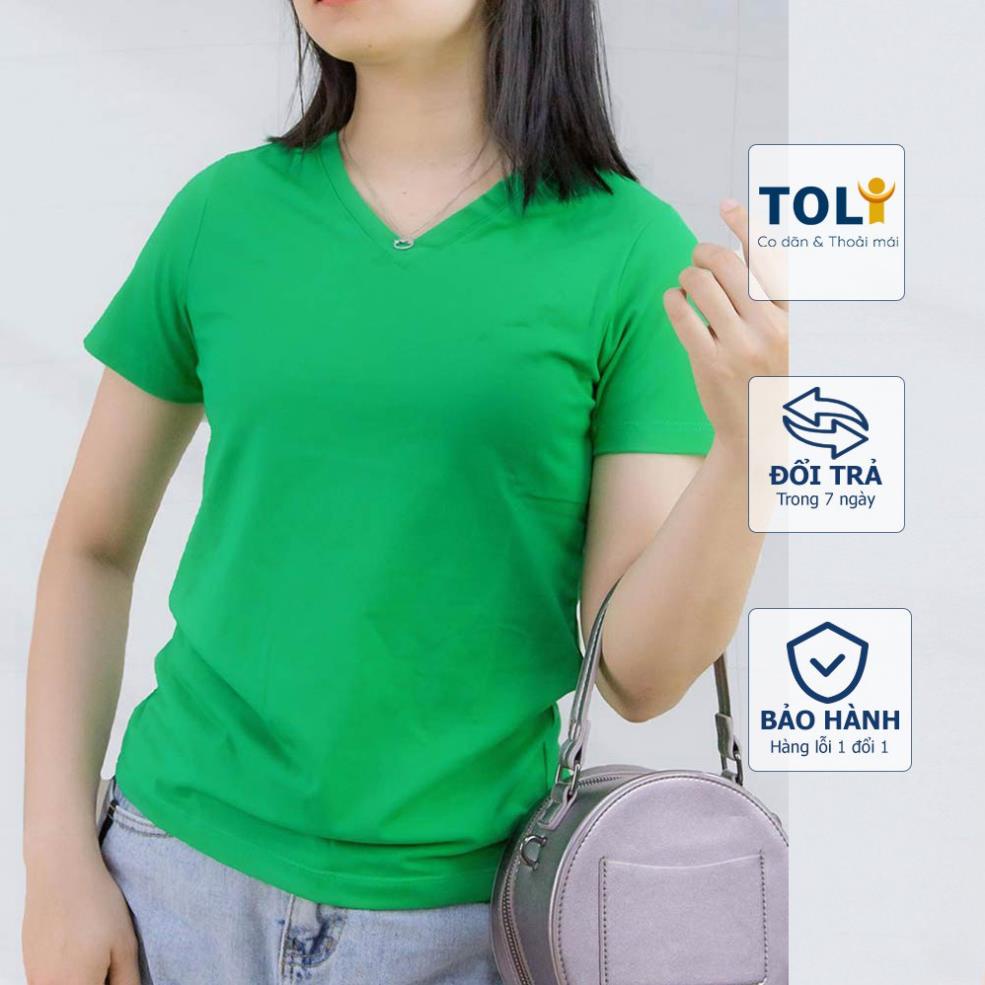 Áo thun nữ trơn cổ tim màu xanh lá TOLI, chất cotton 4 chiều mềm mịn, co dãn, form suông cơ bản [NHIỀU MÀU]
