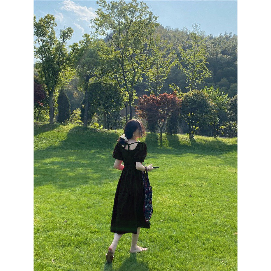 Đầm cổ vuông viền ren dự tiệc tay ngắn xinh đẹp dễ thương cho đi chơi, đi đám cưới cao cấp - Thời Trang VADA - D70 | BigBuy360 - bigbuy360.vn