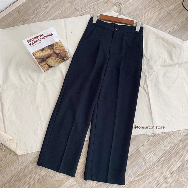 Quần ống suông khoá trước 2 màu đen-kem | BigBuy360 - bigbuy360.vn