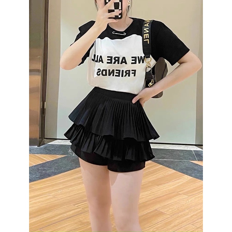 Chân váy xếp ly ngắn 2 tầng xòe kèm quần bên trong hàng Quảng Châu màu trắng đen nâu