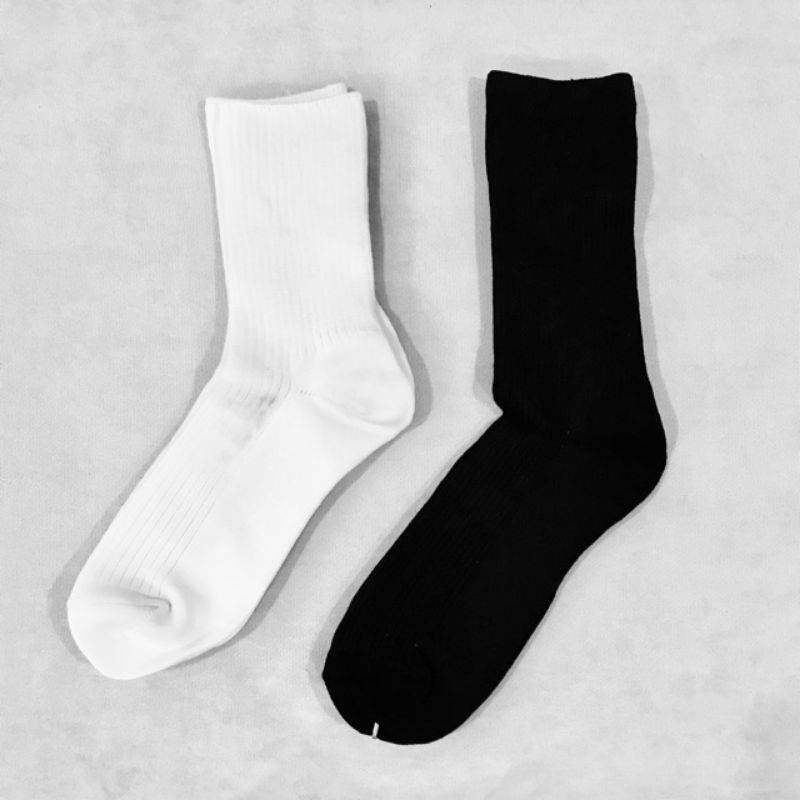 Tất vớ Nam Nữ Unisex 🧦 2 sọc ngắn /  trơn dài trắng đen co giãn, thấm hút mồ hôi