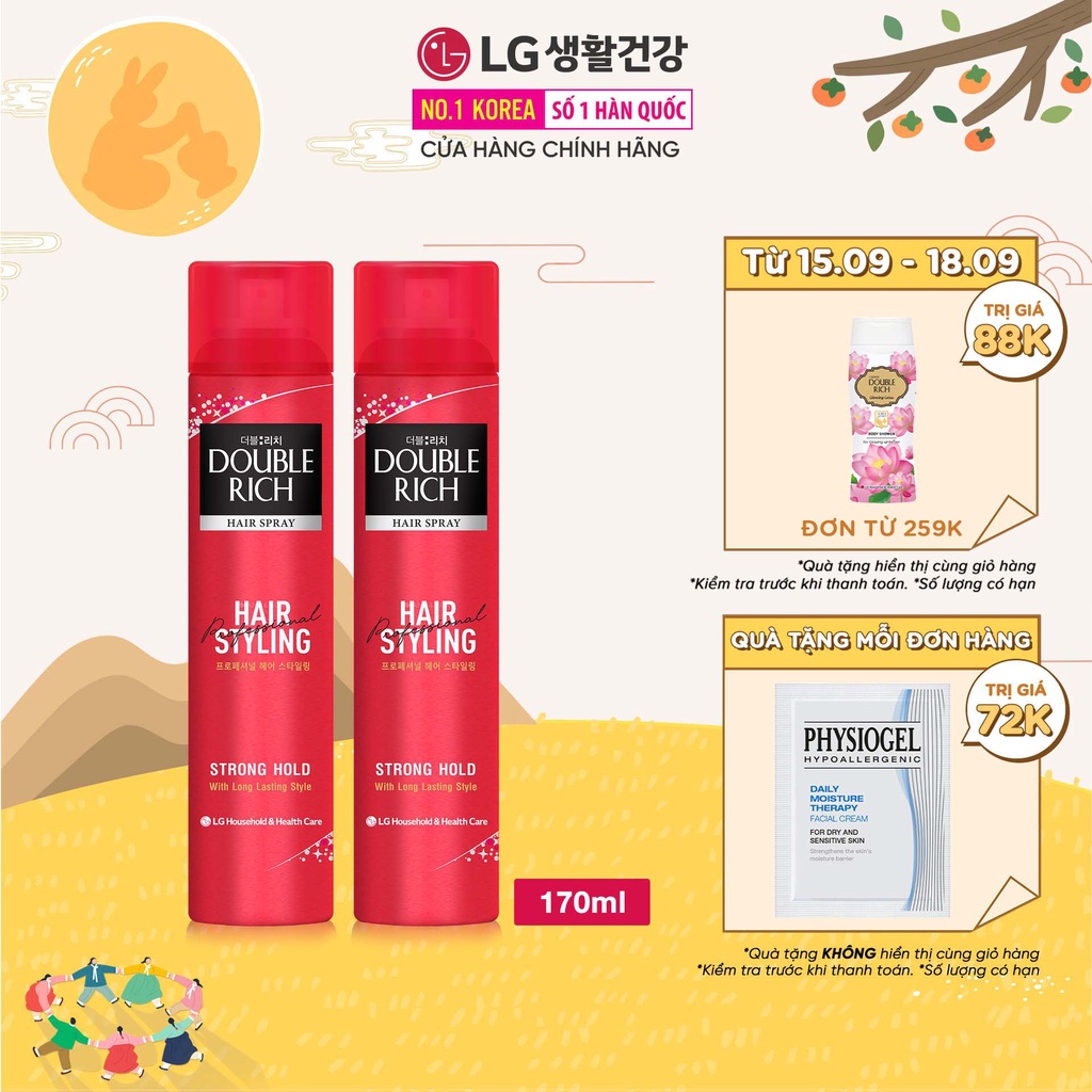 Combo 2 Gel giữ nếp tóc Double Rich Hair Styling dạng xịt giữ tóc cố định tự nhiên 170ml/chai