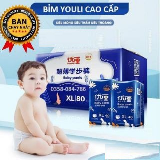 Bỉm YOULI XANH quần/ dán đủ size từ bé đến lớn S108, M96, L84, XL76, XXL72, XXXL68 Thoáng Mát