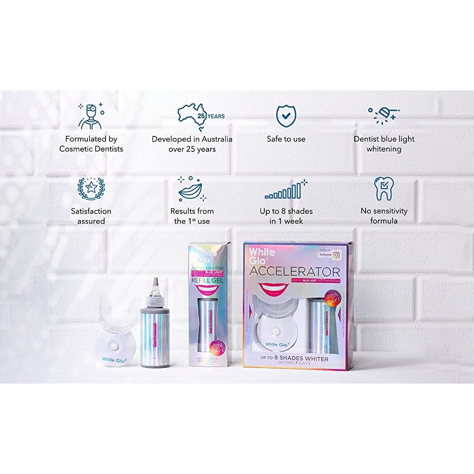 [Hàng chuẩn Úc] Bộ làm trắng răng bằng ánh sáng xanh White glo white accelerator blue light teeth whitening system Úc