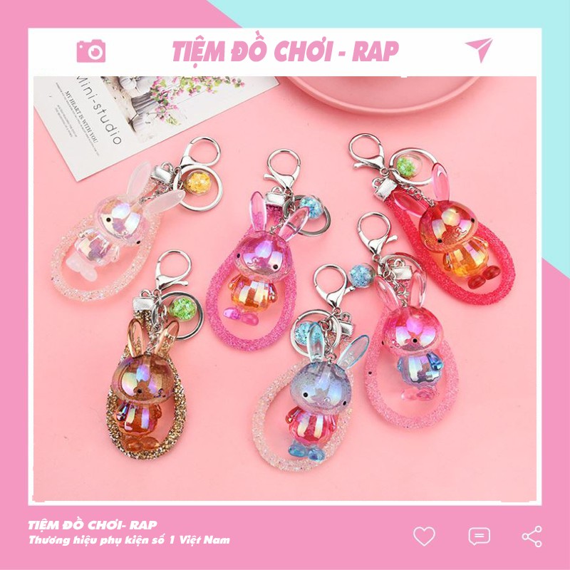 Móc khóa, móc túi Acrylic thỏ con trong suốt độc đáo cute dùng làm quà tặng, dây treo balo, túi xách, ví cầm tay - Rap