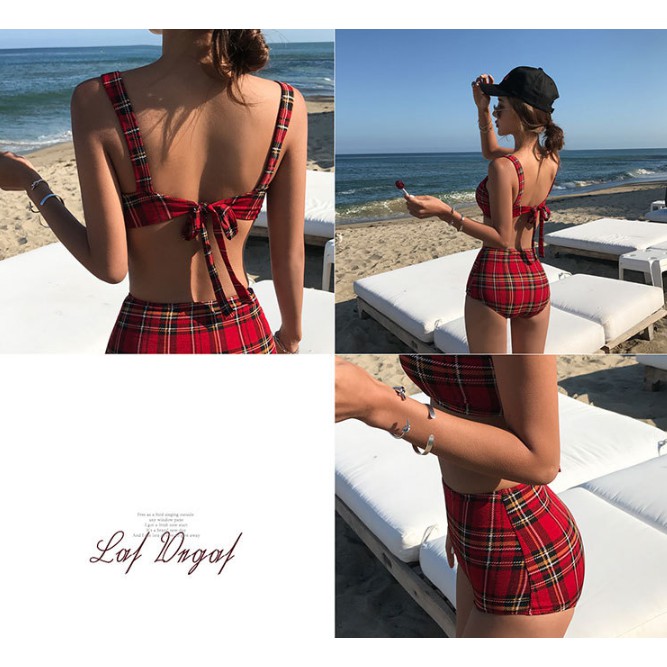 CÓ SẴN bikini thể thao kẻ caro đỏ
