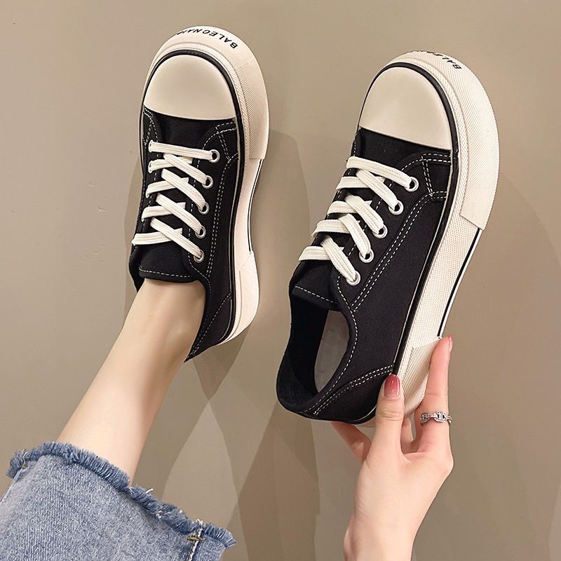Oeggeo Giày Vải canvas Đế Bằng Kiểu Cổ Điển Cá Tính Cho Nữ