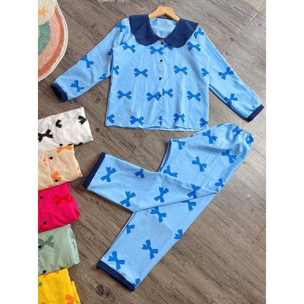 BỘ BIZAMA TAY DÀI HOẠ TIẾT NƠ SiÊU XINH