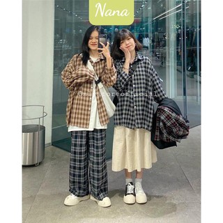 Áo sơ mi caro tay phồng oversize form rộng thời trang unisex