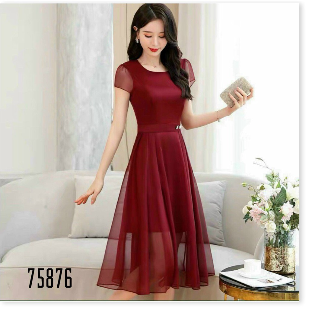 ĐẦM VOAN CHIFFON,CHẤT LIỆU VÃI THOÁNG MÁT,THIẾT KẾ HỌA TIẾT TRƠN NHƯNG KHÔNG KÉM PHẦN SANG TRỌNG LANA FASHION