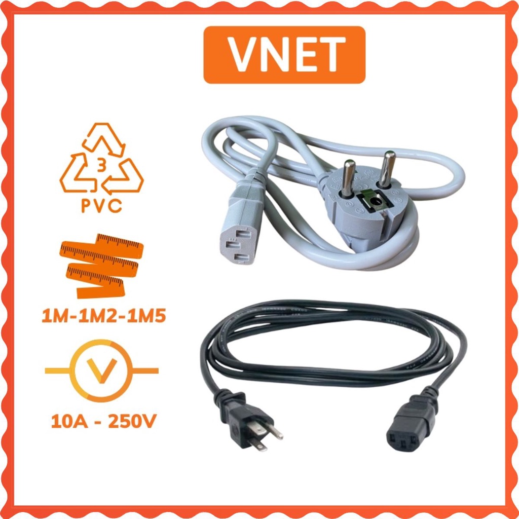 Dây nguồn máy tính cáp nguồn PC Xám Đen dài 1.5M hàng bền đẹp chắc chắn dùng cho nồi cơm điện thiết bị điện tử... VNET