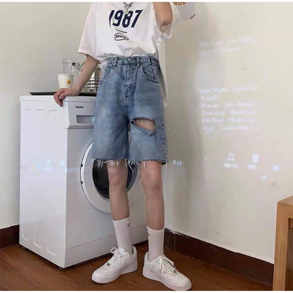 Short Bò Lửng Dáng Suông Rách Gối Tua Rua Nữ 🌺 Quần đùi jean ống rộng thiết kế hot trend style korea SIÊU HOT 🌺 | BigBuy360 - bigbuy360.vn