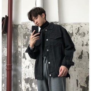 ÁO KHOÁC JEAN BAGGY UNISEX ĐEN TRƠN PHONG CÁCH HÀN QUỐC A06