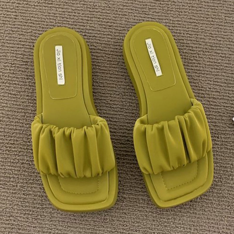 Dép sandal RENBEN đế bằng mũi vuông phong cách Hàn Quốc thời trang đi biển mùa hè cho nữ