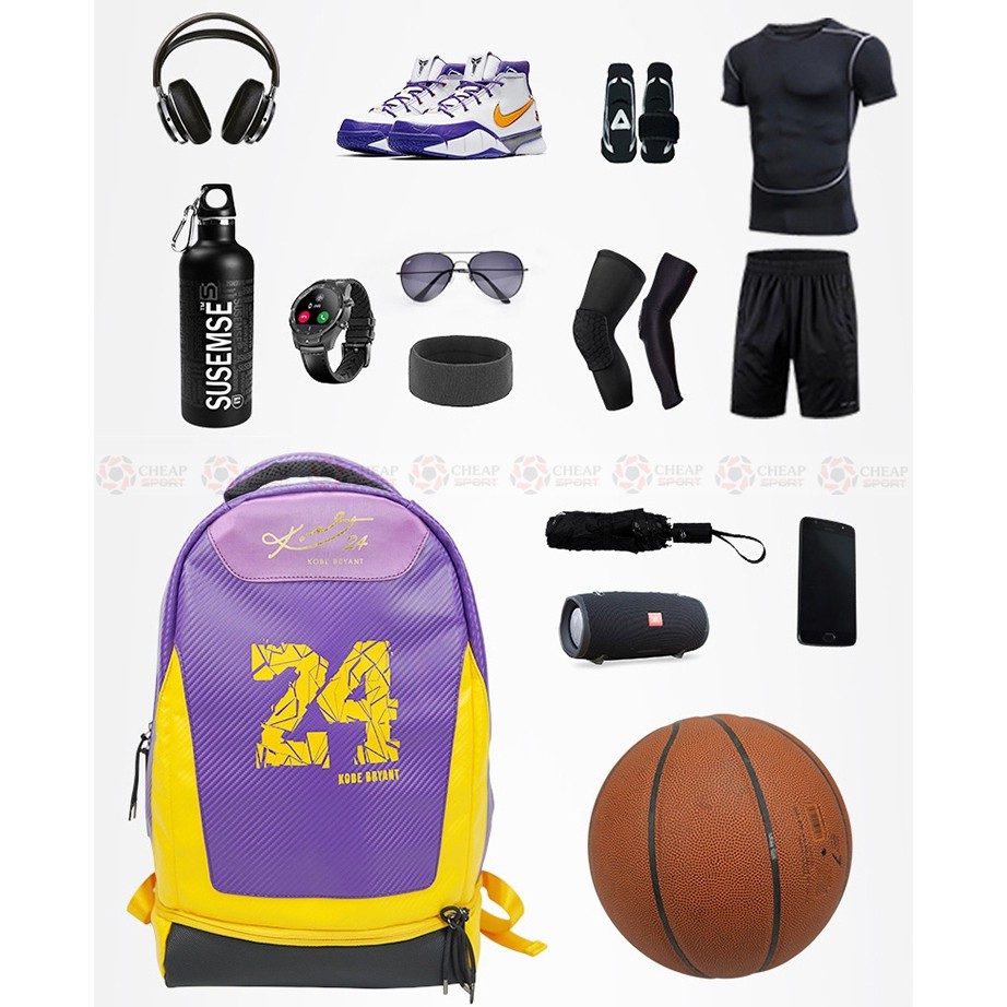 Balo Bóng Rổ Kobe Bryant 3.0 Chất Liệu Da PU Cao Cấp Chống Nước In Logo Ngôi Sao Bóng Rổ NBA Dùng Chơi Thể Thao Đi Học