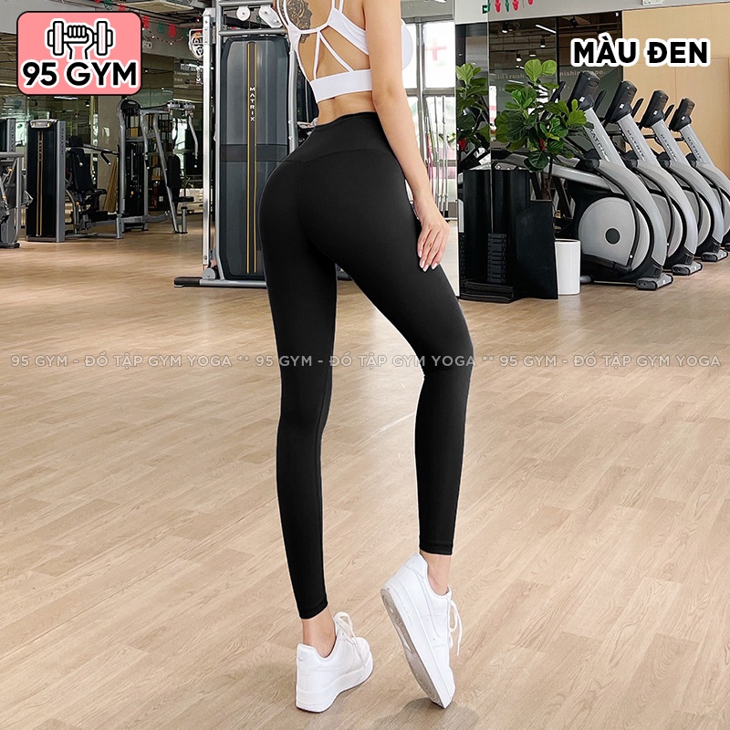 Quần tập gym yoga nữ 95gym QD45 dáng legging dài cạp cao nâng mông chất thun mềm mịn thoáng mát