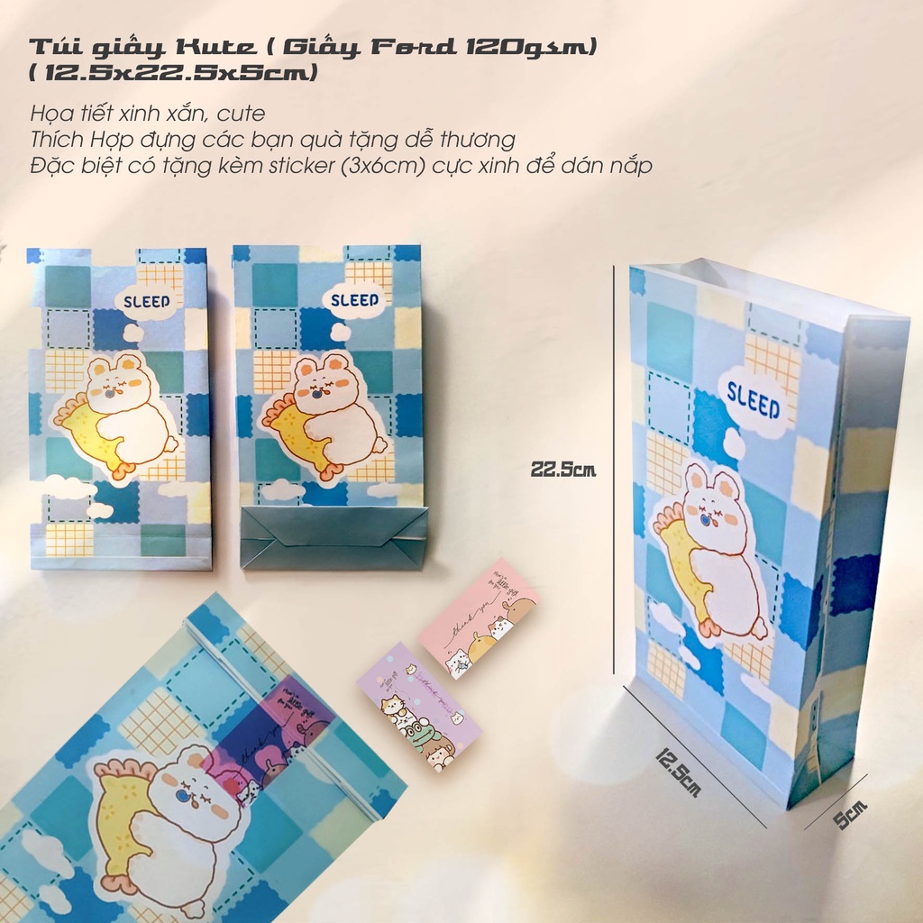 [Thanh lý xả hàng] Combo 10 Túi giấy cute gói quà - Giỏ quà tặng 12,5x22,5x5cm  DIN Store