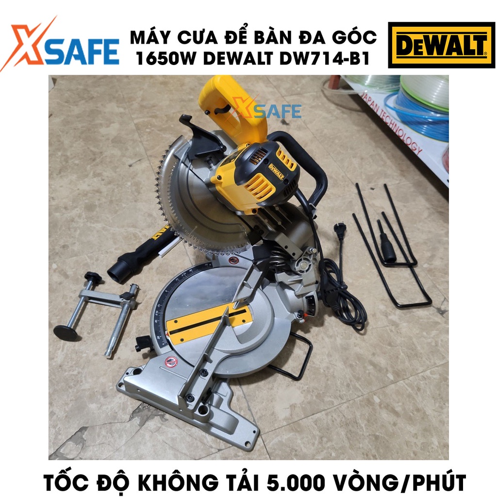 Máy cắt nhôm DEWALT DW714-B1 Máy cắt sắt/gỗ để bàn đa góc 1650W, đường kính lưỡi 254mm, tốc độ không tải 5000v/p [xsafe]