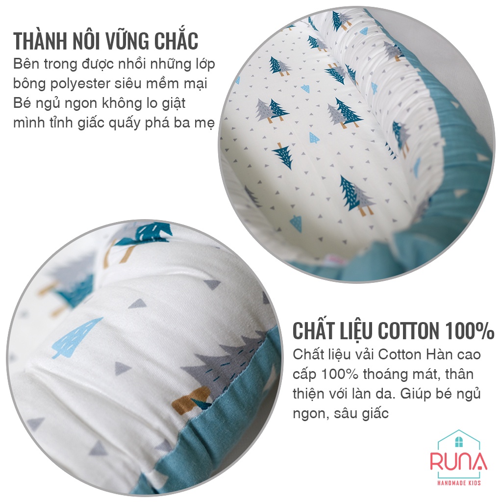 Nôi ngủ chung giường cho bé RUNA KIDS chất liệu Cotton Hàn cao cấp mềm mịn thoáng mát an toàn cho da bé