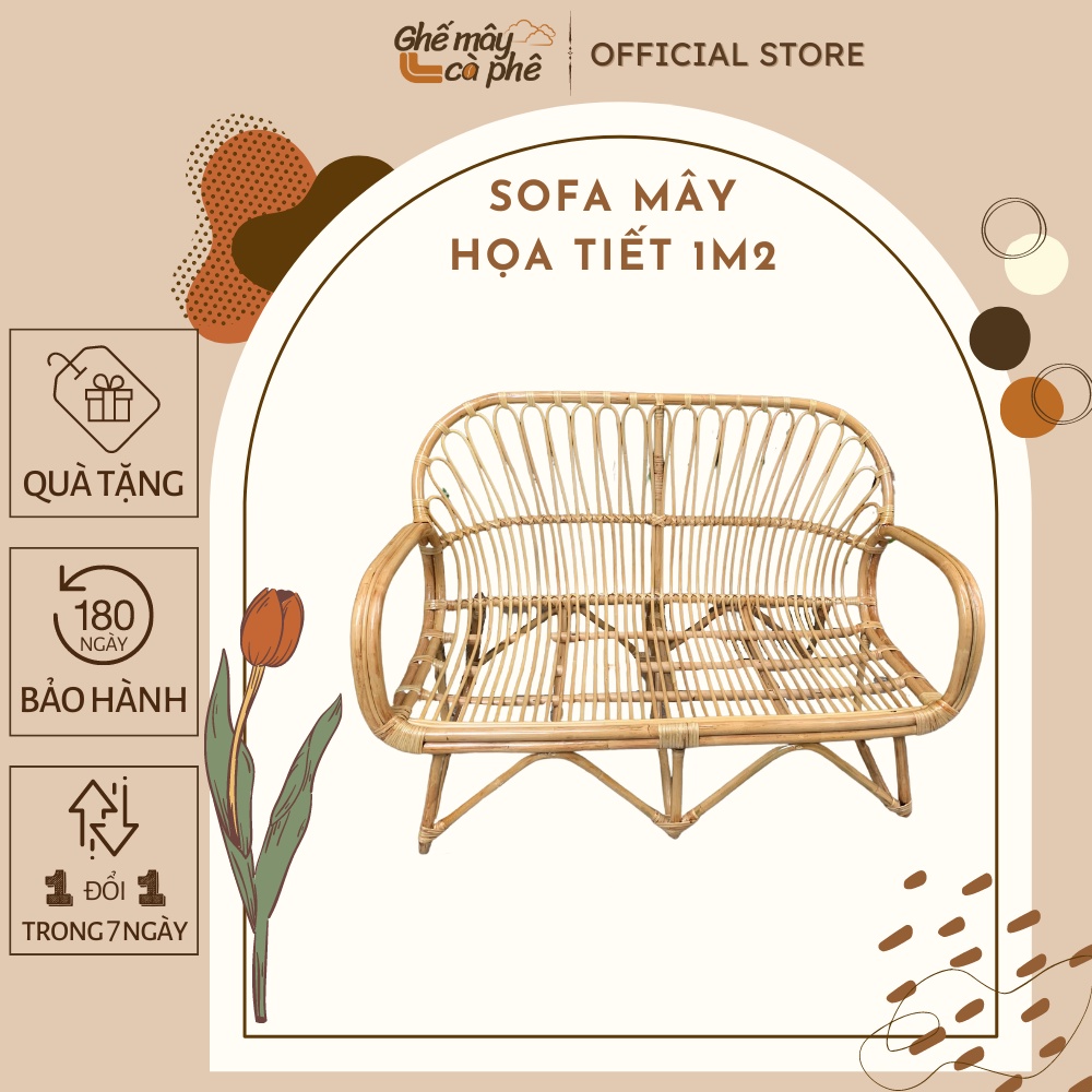 Ghế Sofa đôi Mây hoạ tiết dài 120 cm, phù hợp làm ghế quán Cafe / nhà hàng / Khách Sạn ( Có thể thay đổi kích thước)