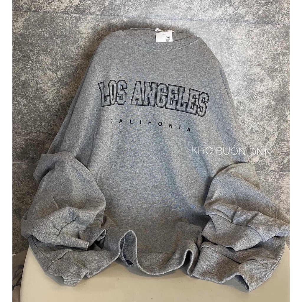 Áo sweater nỉ Los angeles dài tay dáng thụng unisex nam nữ mặc được 3 màu xanh rêu đen xám Xưởng Sỉ Nguyễn Hoa