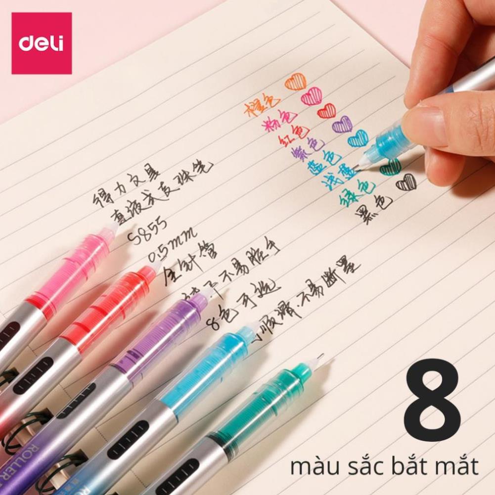 Bộ 8 bút gel nhiều màu Deli - 0.5mm - Mực trơn đều - 8 màu 8 chiếc/Hộp - Caligraphy, liner, đi nét -1 hộp - S855 .